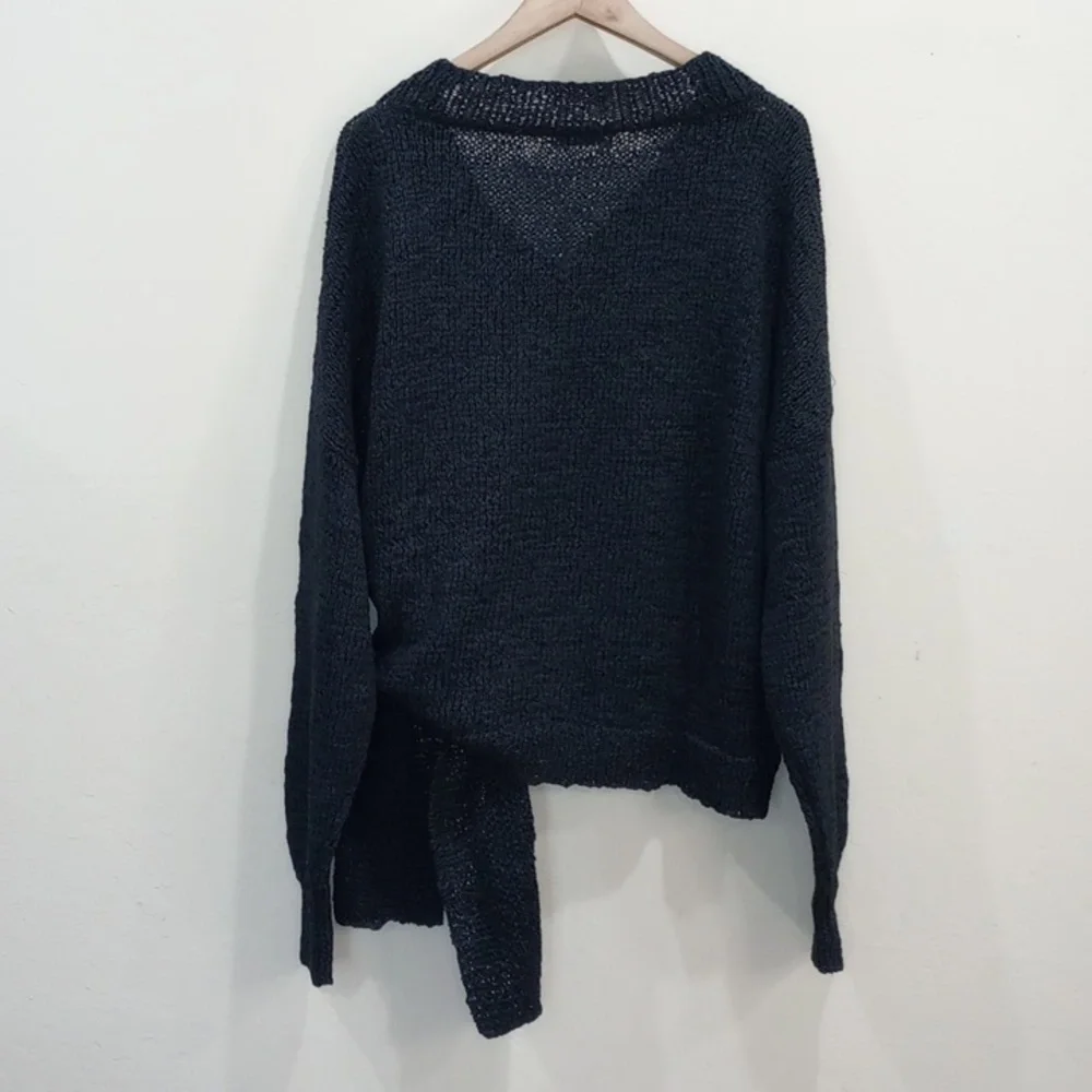 Rodebjer Anisah Blue Tape Yarn Oversize Open Weave Side Tie Sweater, Size XL - Picture 4 of 16